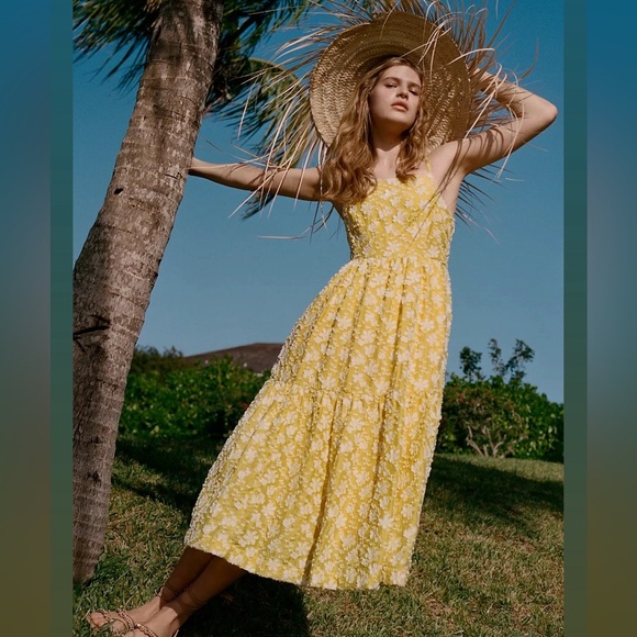 Anthropologie Dresses & Skirts - Anthropologie Maeve Rhonda Textured Midi Dress Yellow Floral
